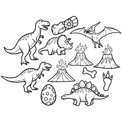 Black Outline Cartoon Dinosaurs and Prehistoric Elements Collection © Andikia