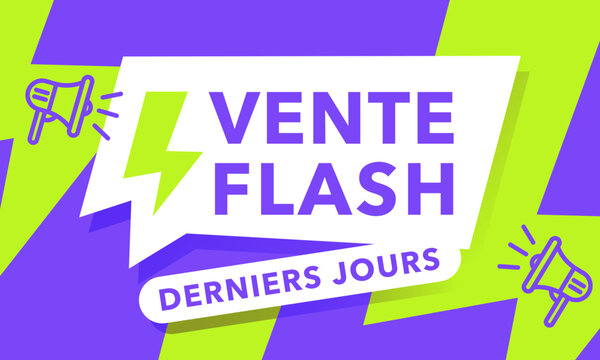 Banni&egrave;re vente flash avec message derniers jours, &eacute;clairs et couleurs vives. Id&eacute;ale pour promotion, commerce, publicit&eacute;, flyer, site web ou r&eacute;seaux sociaux.