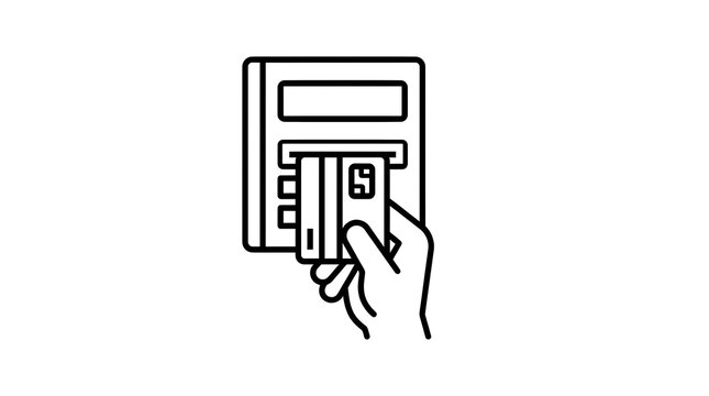 A hand inserting a credit card into a card reader or ATM machine, representing financial transactions.