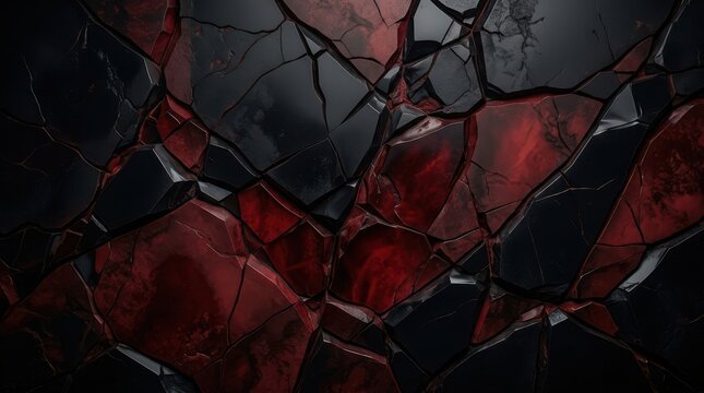 Abstract background featuring fractured obsidian surface with deep crimson red glowing veins