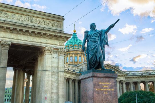 ST PETERSBURG, RUSSIA - OCTOBER 3, 2016. Monument to Field Marshal Prince Mikhail Kutuzov and Kazan Cathedral in St Petersburg, Russia