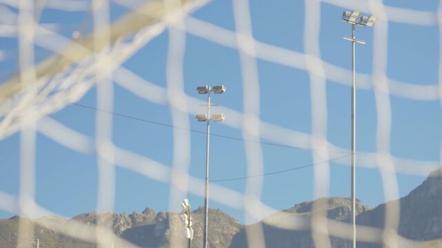 A football net on a football field in Cape Town.