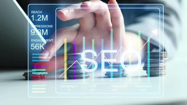 Data analysis for search engine optimization and online marketing strategies in digital workspace.