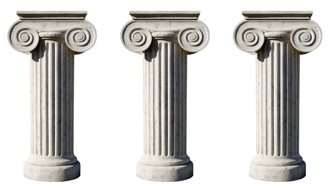Three Ionic Stone Columns with Fluted Shafts