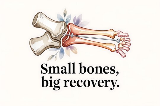 A delicate watercolor illustration of small bones and a big recovery process