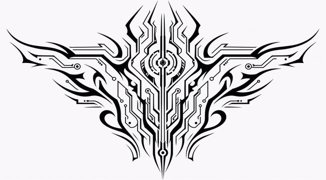 Futuristic Tribal Cyber Tattoo Emblem
