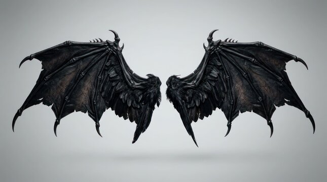 Detailed Black Dragon Wings with Spikes and Texture.