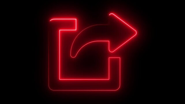 A neon blue share icon featuring an arrow exiting a square on a black background. 4k video modern, minimal, online, internet, button, navigation, multimedia, 