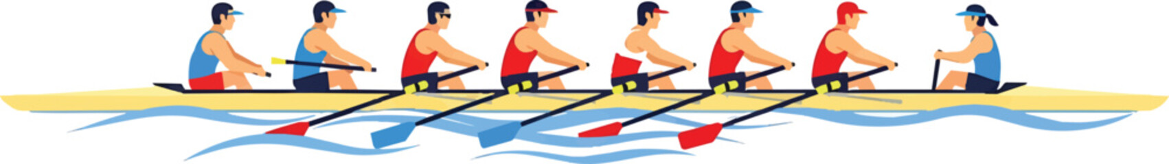 Fototapeta premium Rowing team in a boat, watercolor splash, sport concept.