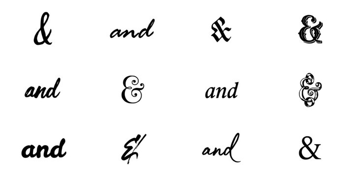 Ampersands in Various Stylized and Elegant Designs Featuring Ampersand, Symbol, Typography with Design and Script Elements