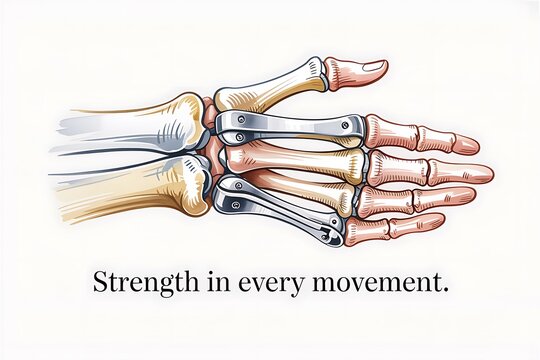 A detailed anatomical illustration of a human right hand skeletal and muscular structure