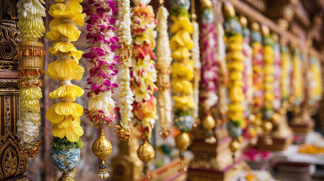 Vibrant Sita Navami Celebrations with Colorful Floral Garlands and Ornate Decorations