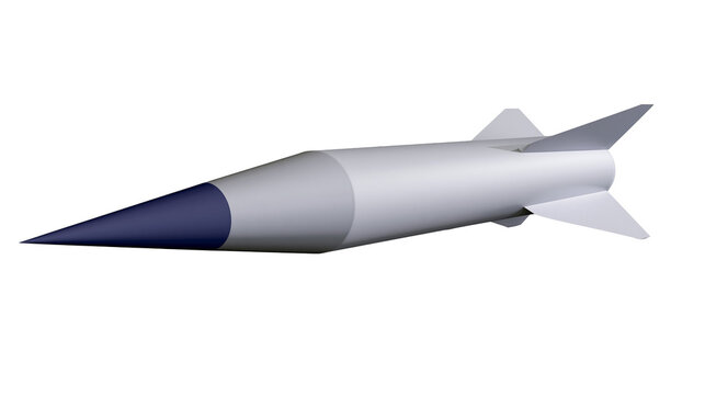 Aerodynamic missile with blue nose cone and fins