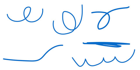 Obraz premium Blue rectangular shapes containing black hand-drawn swirls and wavy lines on white background isolated on a transparent background