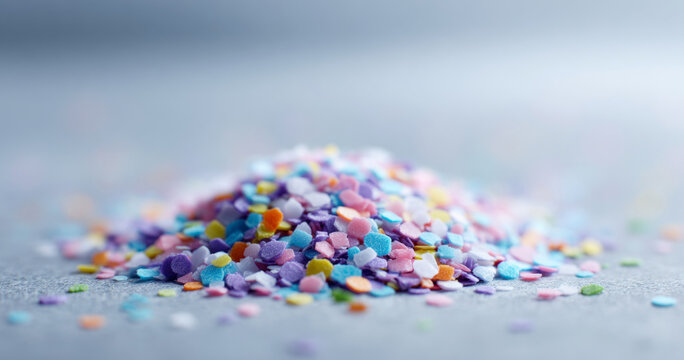 Colorful confetti pile on surface