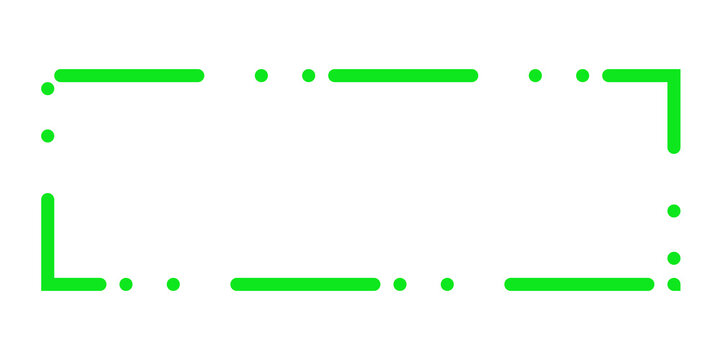 Bright green rectangular frame outline with segmented lines on a plain white background isolated on a transparent background