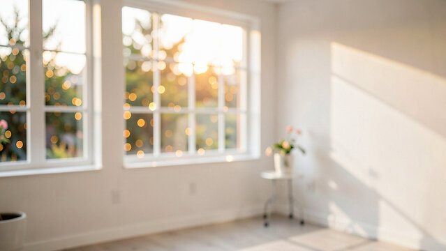 Wide Establishing Shot Of Bright Sunroom With Creamy