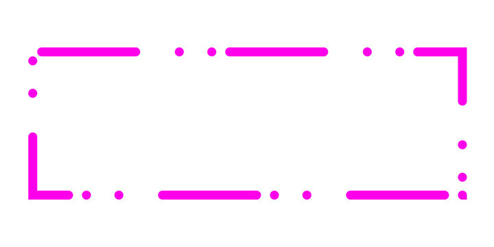 Magenta rectangular frame outline with segmented lines on a plain white background isolated on a transparent background