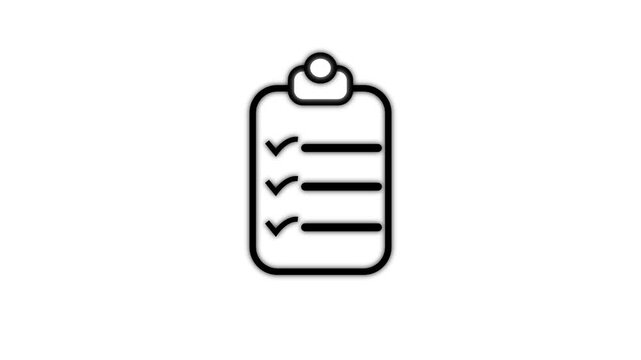 Black and white clipboard with three check marks and lines representing a task list or checklist on a plain white background for web use