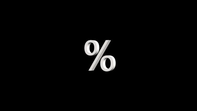 A three dimensional silver percentage symbol floating in the center of a deep black background representing financial growth and discount concepts
