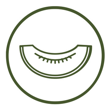 Clean green melon slice inside round fruit vector icon illustration, minimalist outline with rind and small seed marks, fresh produce symbol for healthy menus, juice labels, grocery packaging