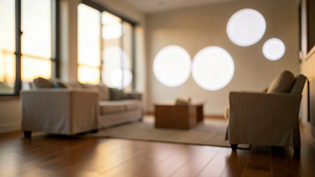 Wide Establishing Shot Of Minimal Living Room Creamy