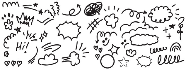 Obraz premium Collection of black hand drawn doodle elements isolated on white background