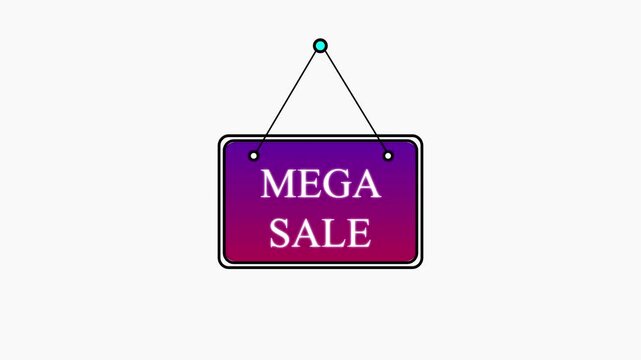Rectangular hanging sign with a purple to red gradient background displaying the text megasale in white letters isolated on a white background