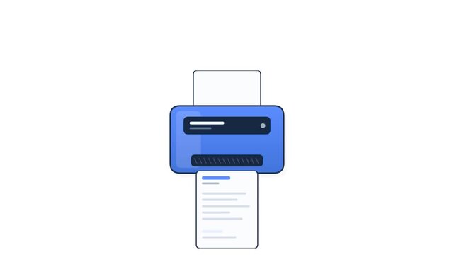 Minimalist blue printer icon with document on white background