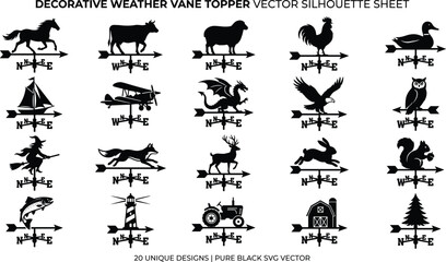 Decorative Weather Vane Toppers and Wind Direction Indicators Silhouette Vector Icons Set © MdAbulkalam