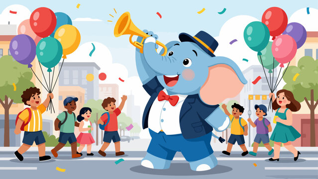 Happy children celebrating outdoor festival with colorful balloons and festive vector