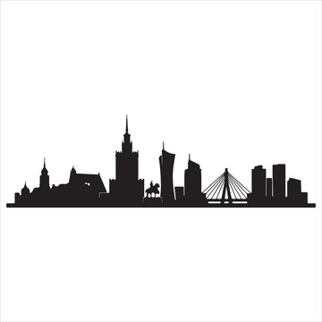 Silhouette of warsaw skyline with iconic bridge and historic architecture