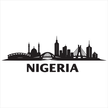 Silhouette skyline of nigeria with prominent landmarks and bridges