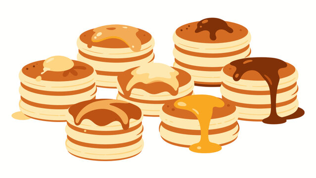 stacked pancakes with syrup and butter vector