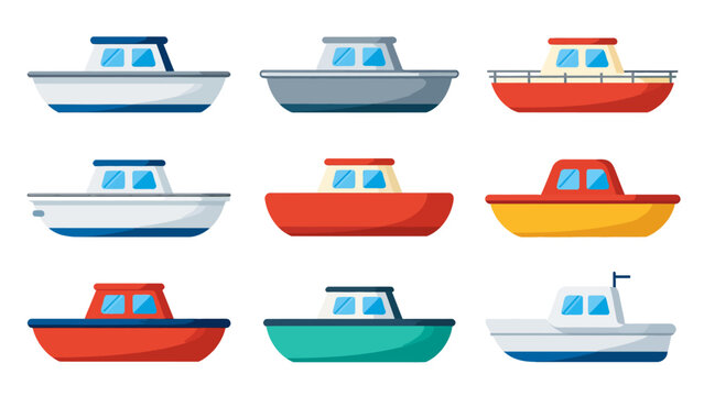 vector collection of nine colorful illustrated boats in various designs and sizes for commercial use