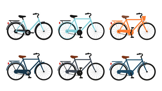 Six colorful vector bicycles in various designs and styles