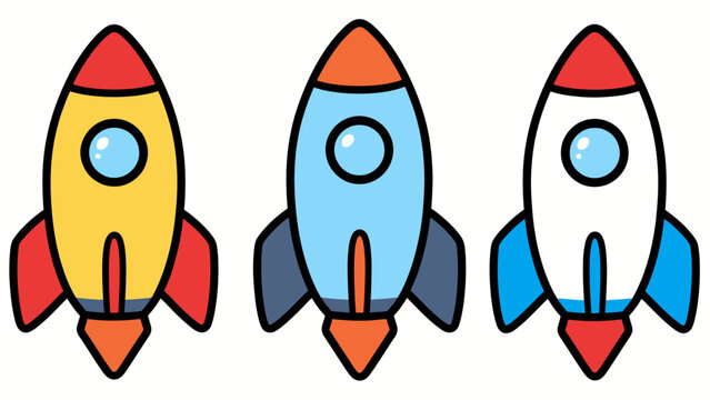 three colorful cartoon rockets vector