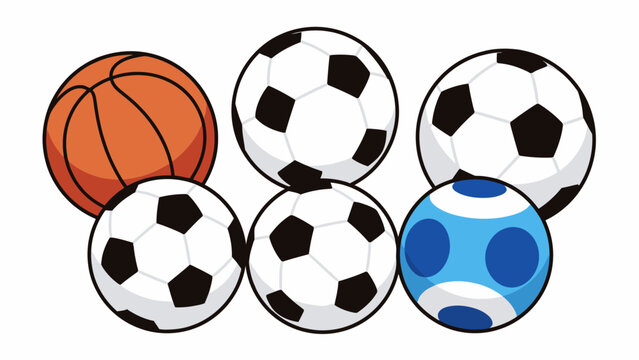Vector illustration of various sports balls including basketball and soccer balls in vibrant colors