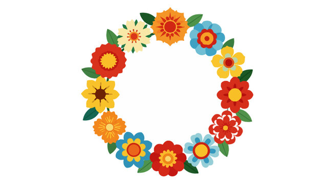 colorful floral vector wreath with vibrant flowers in red, yellow, blue, and green tones