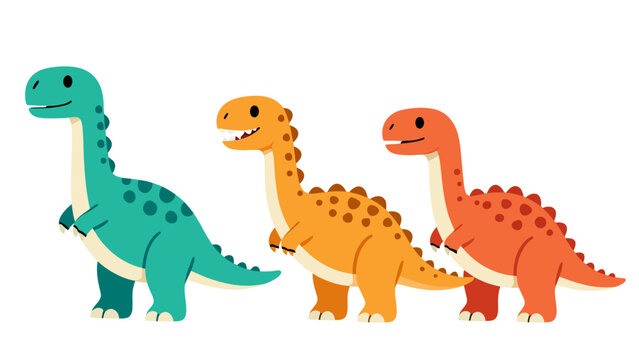 three colorful cartoon dinosaurs in vector illustration style for commercial use