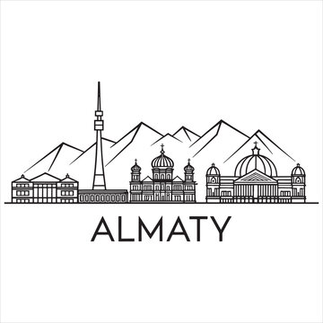 Elegant skyline illustration of almaty with koktobe tower and domes
