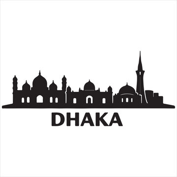 Silhouette skyline of dhaka featuring iconic architectural landmarks