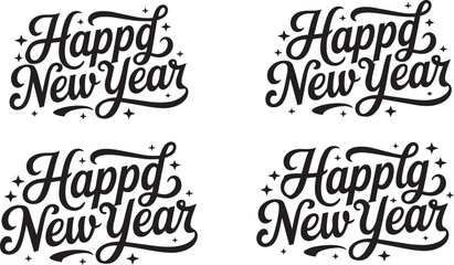 Fototapeta premium Happy New Year 2027 Typography Branding Collection with Diverse Black and White Minimalist Number Logo Designs for Corporate Media and Calendar Layouts