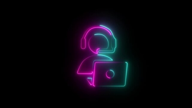 Glowing Neon Help desk Icon Animation Isolated on Black Background, HD Motion Graphic for Customer Support, Technical Assistance, Call Center, and Service Desk