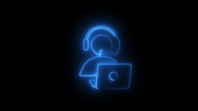 Glowing Neon Help desk Icon Animation Isolated on Black Background, HD Motion Graphic for Customer Support, Technical Assistance, Call Center, and Service Desk