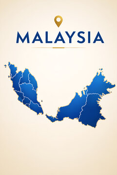 Malaysia Political Map with State Boundaries Premium 3D Vector Illustration