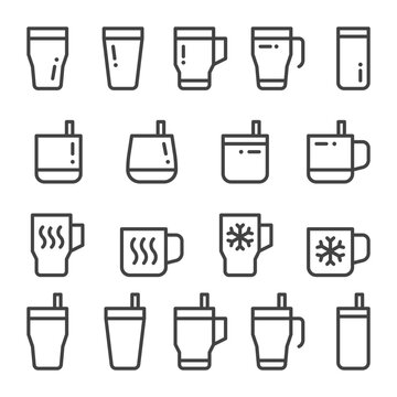 tumbler and thermos thin line icon set,vector and illustration