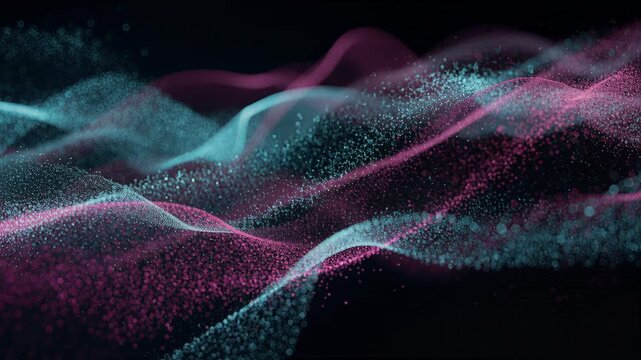 Digital particles forming flowing data streams Computing concept with cyber information technology and wave patterns.