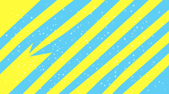 Sunny lemon and sky blue vector background with bold diagonal stripes, scattered white sparkles, dynamic lightning accents, bright pop pattern for summer promotions, posters, packaging, banners