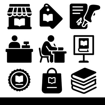 Vector icon stack book bookstore contract promotional set payment number signing sale